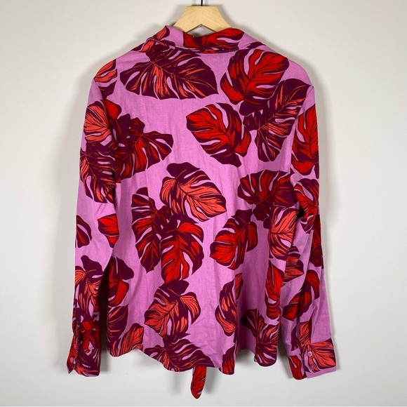 Sofia Vergara Tropical Palm Print Linen Button Down Tie Front Blouse Top‎ XL NWT - Picture 7 of 7